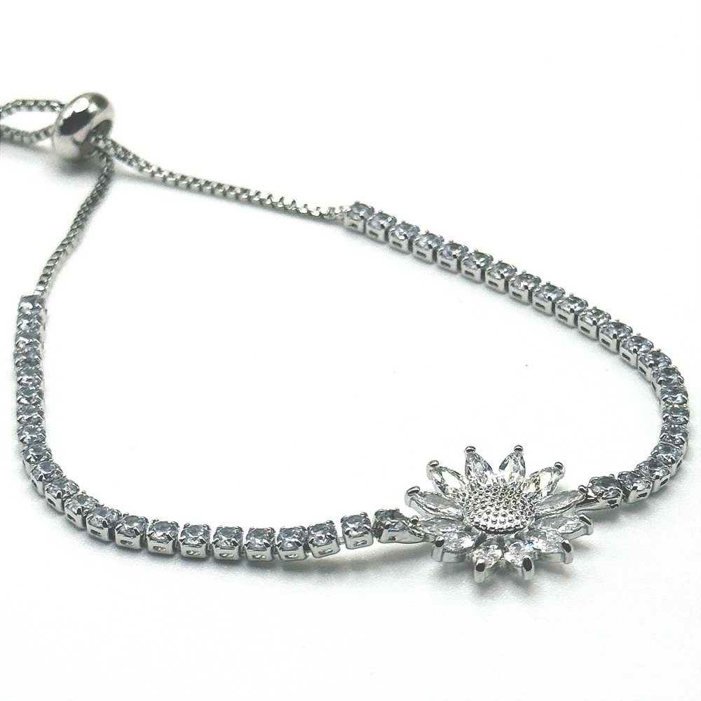Sunburst Silver Overlay Made with Swarovski Crystals Sunflower Tennis Bracelet